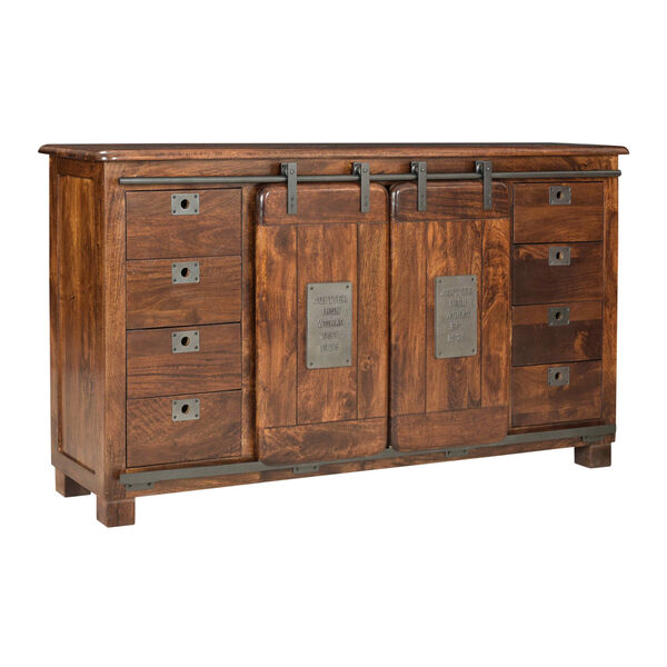 Brown Two Sliding-Door Eight-Drawer Cabinet, image 1