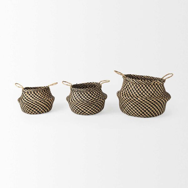 Gaia Dark Brown Cross Patterned Belly Seagrass Basket, Set of 3, image 2