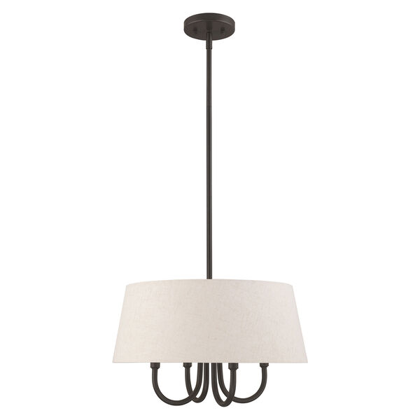 Belclaire English Bronze 18-Inch Four-Light Pendant Chandelier with Hand Crafted Oatmeal Hardback Shade, image 2