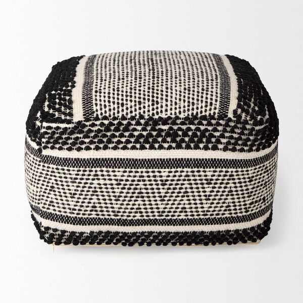 Garima Black and White Wool and Cotton Patterned Pouf, image 2