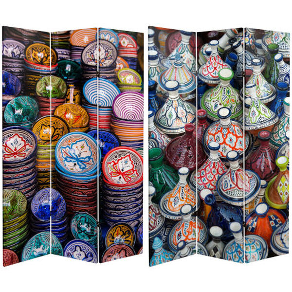 Tall Double Sided Ceramic Bazaar Multicolor Canvas Room Divider, image 1