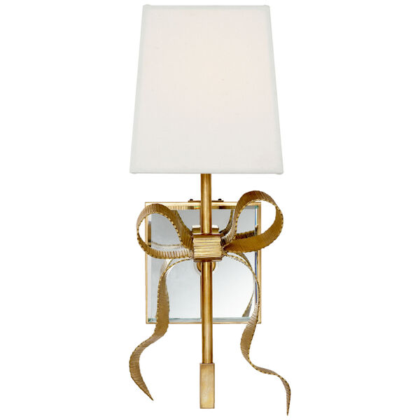 Ellery Gros-Grain Bow Small Sconce in Soft Brass with Cream Linen Shade by kate spade new york, image 1