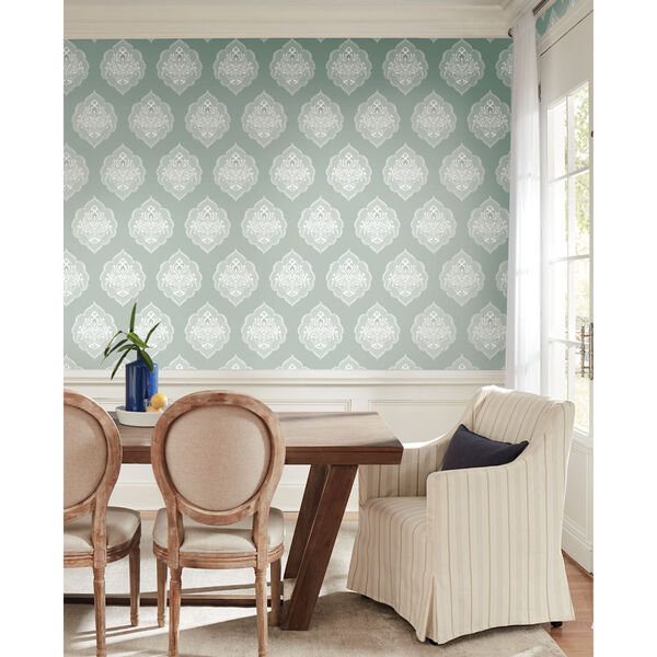 Damask Resource Library Green 27 In. x 27 Ft. Signet Medallion Wallpaper, image 1