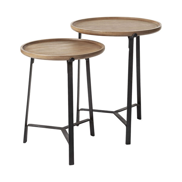 Helious III Brown Round Solid Wood Nesting Table, Set of Two, image 1