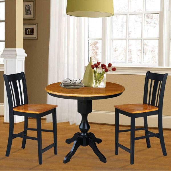 Black and Cherry Round Pedestal Table with Counter Height Stools, 3-Piece, image 2