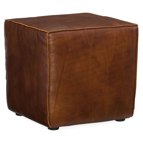 Quebert Brown Leather Cube Ottoman, image 1