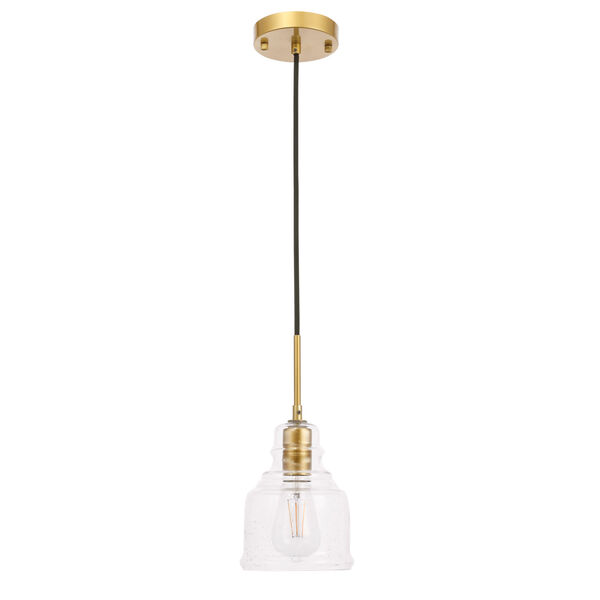 Pierce Brass Six-Inch One-Light Mini Pendant with Clear Seeded Glass, image 3
