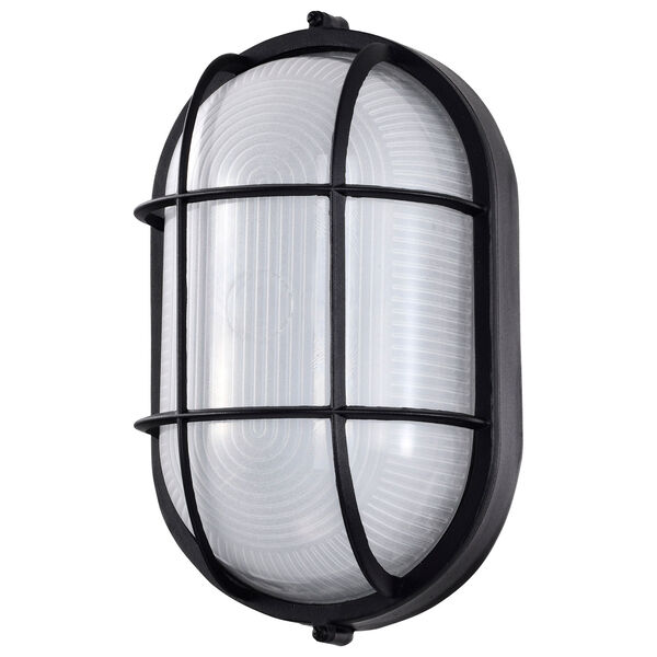 Black LED Oval Bulk Head Outdoor Wall Mount with White Glass, image 1