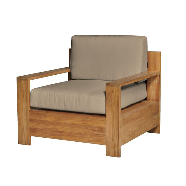 Qube Natural Teak Outdoor Club Chair with Sunbrella Fawn Cushion, image 1