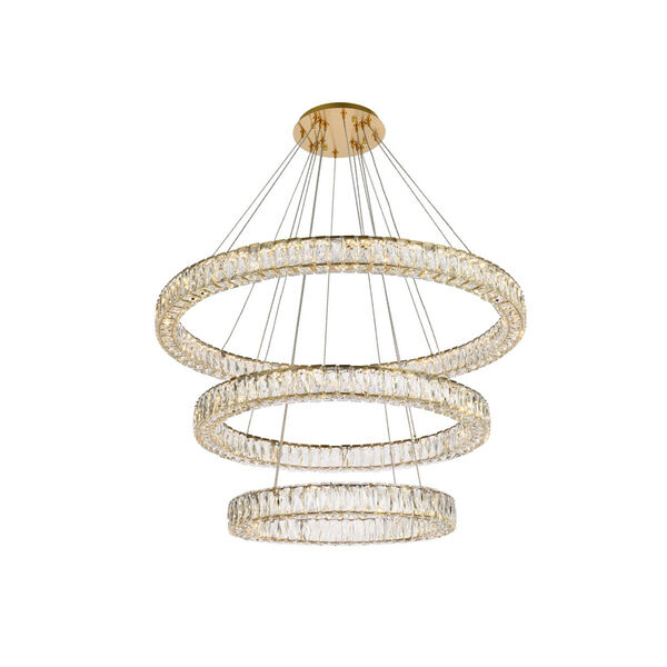Monroe Gold 41-Inch Integrated LED Triple Ring Chandelier, image 1