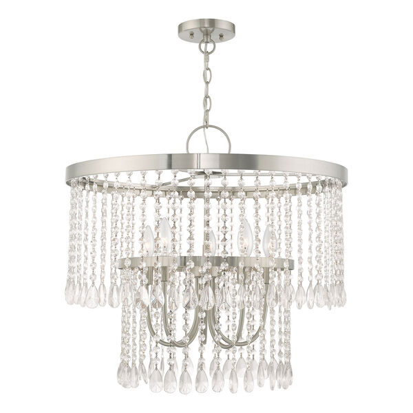Elizabeth Brushed Nickel 24-Inch Five-Light Pendant Chandelier with Clear Crystals, image 1