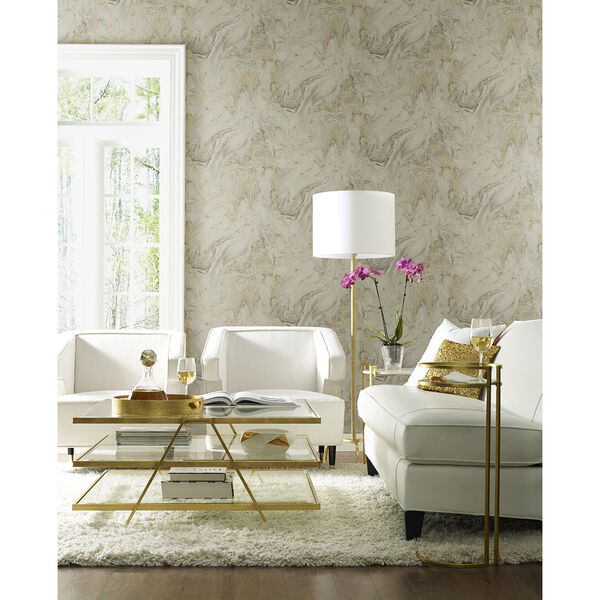 Antonina Vella Natural Opalescence Mink and Gold Oil and Marble Wallpaper, image 2