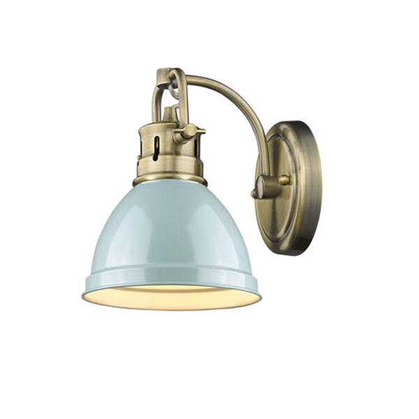 Quinn Aged Brass One-Light Bath Vanity with Seafoam Shade, image 1
