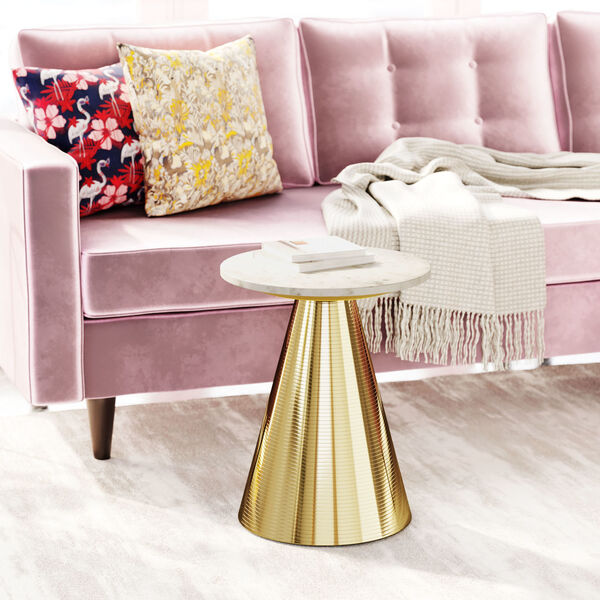 Pure White and Gold Side Table, image 2