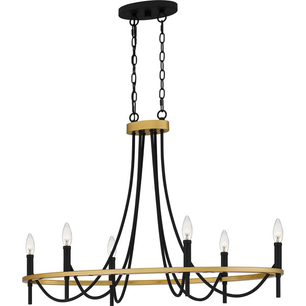Legare Matte Black and Aged Brass Six-Light Chandelier, image 1