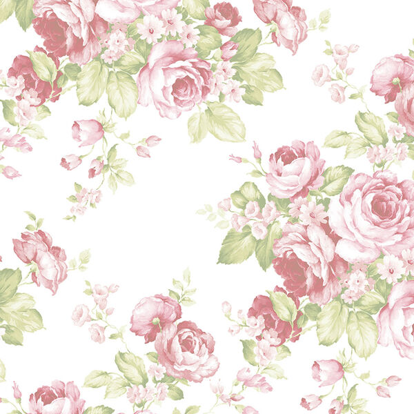 Grand Floral Pink and Green Wallpaper - SAMPLE SWATCH ONLY, image 1