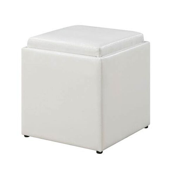 Designs4Comfort Park Avenue Ivory Faux Leather Single Ottoman with Stool and Reversible Tray, image 1