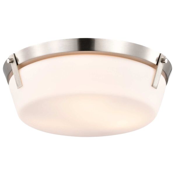 Rowen Brushed Nickel Three-Light Flush Mount with Etched White Glass, image 2