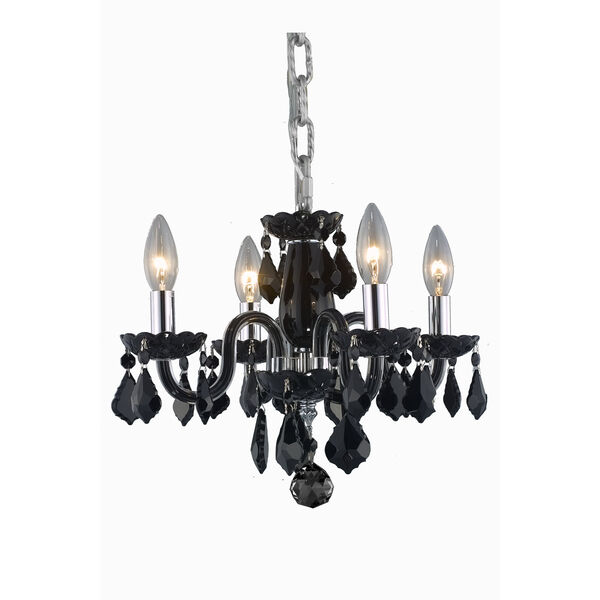 Rococo Black Four-Light Chandelier with Jet/Black Royal Cut Crystals, image 1