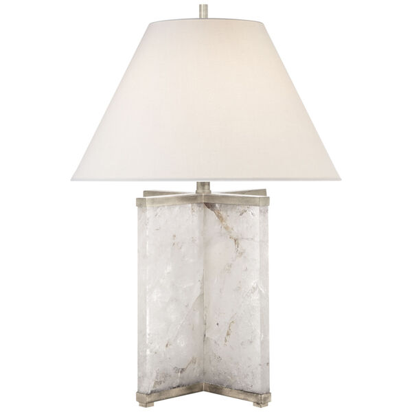Cameron Table Lamp in Quartz and Burnished Silver Leaf with Linen Shade by J. Randall Powers, image 1