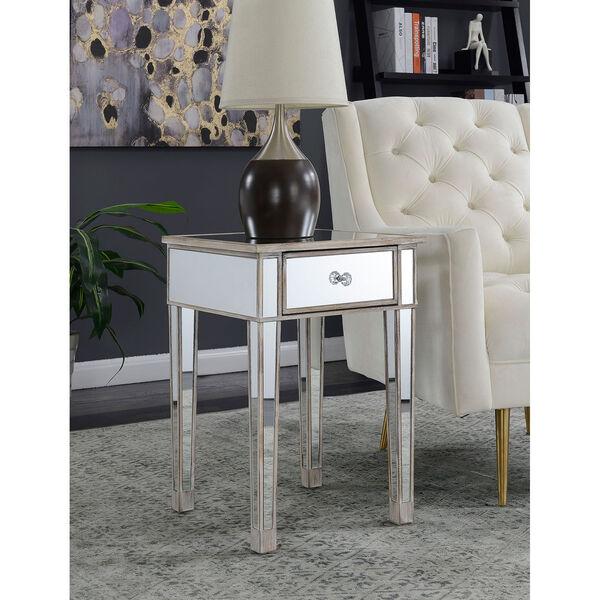 Gold Coast Mirrored End Table with Drawer in Weathered White, image 1