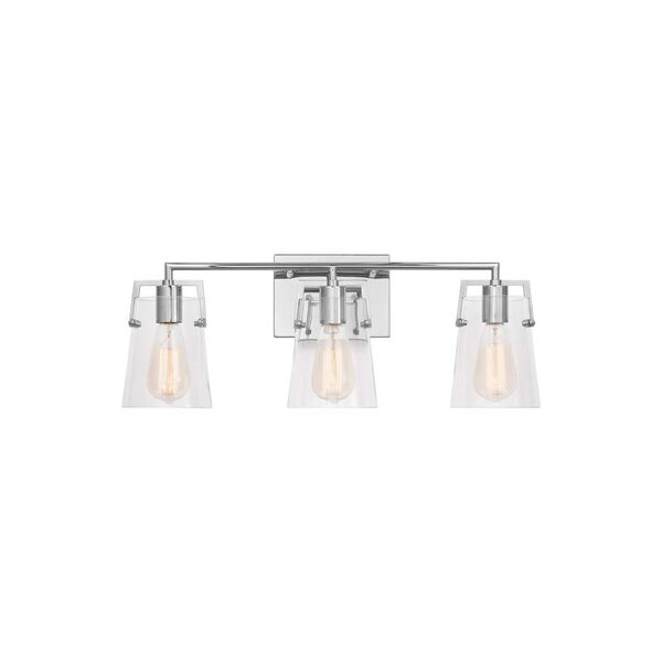 Crofton Chrome Three-Light Bath Vanity with Clear Glass by Drew and Jonathan, image 1