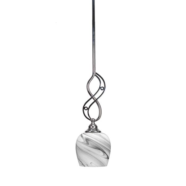 Jazz Chrome One-Light Mini Pendant with Six-Inch Cone Onyx Swirl Glass, image 1