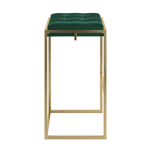 Minnie Gold and Green Velvet Button Tufted Bar Stool, Set of Two, image 2