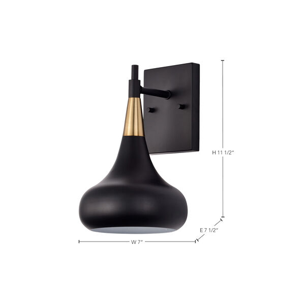Phoenix Matte Black and Burnished Brass One-Light Wall Sconce, image 2