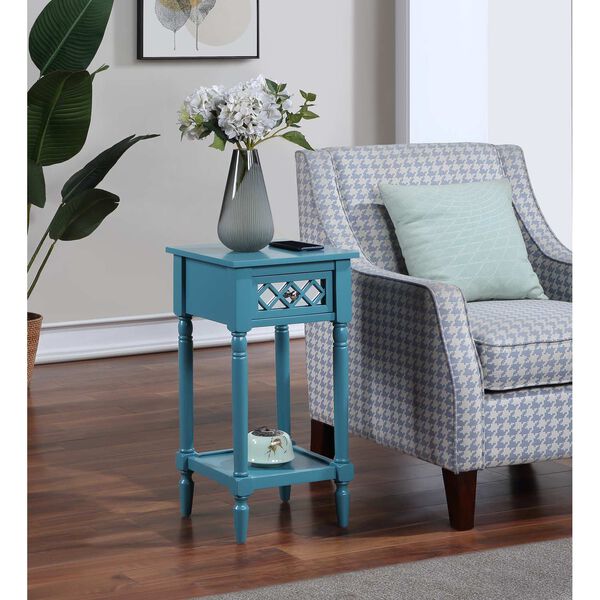 Khloe French Country Blue  Deluxe One Drawer End Table with Shelf, image 2
