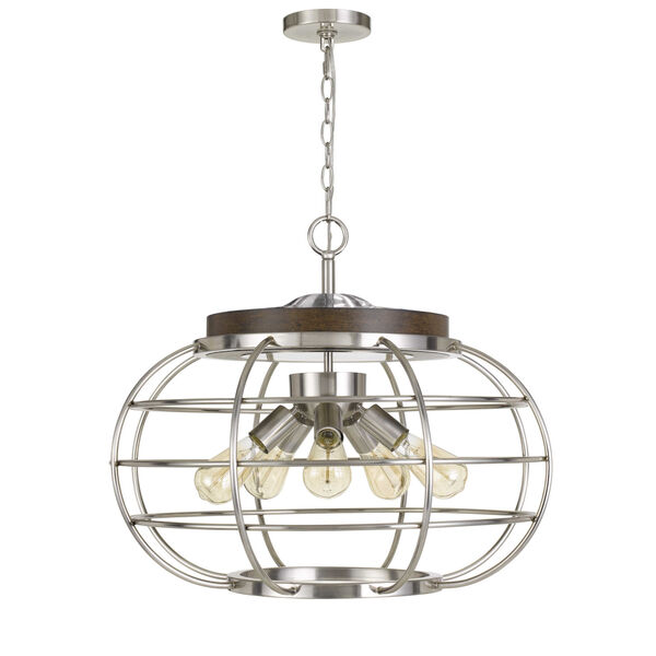 Liberty Brushed Steel and Natural Five-Light Chandelier, image 1