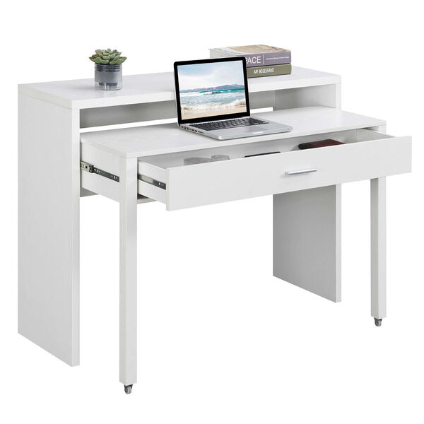 Newport JB White Sliding Desk with Drawer and Riser, image 3