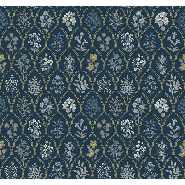 Rifle Paper Co. Navy and Gold Hawthorne Wallpaper, image 2