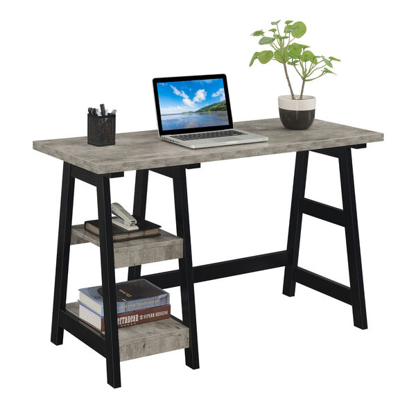 Designs2Go Faux Birch and Black Trestle Desk with Shelves, image 2