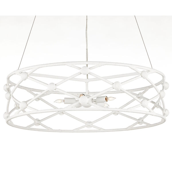 Sefrou Gesso White and Natural Rattan Five-Light Chandelier, image 3