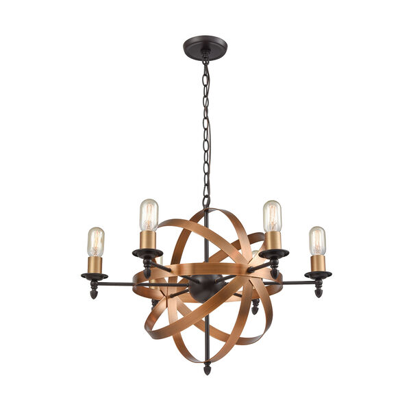 Kingston Oil Rubbed Bronze and Brushed Antique Brass Six-Light Chandelier, image 1