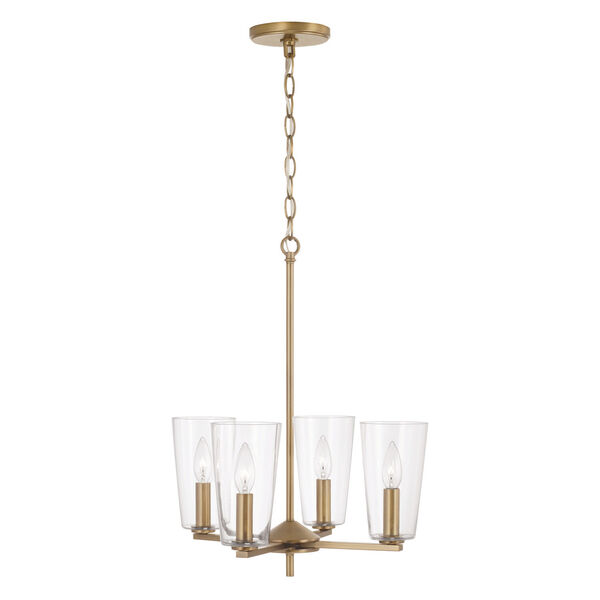 Portman Aged Brass Four-Light Pendant with Clear Glass, image 1