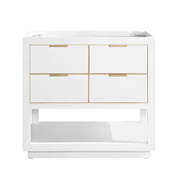White 36-Inch Bath Vanity Cabinet with Gold Trim, image 1