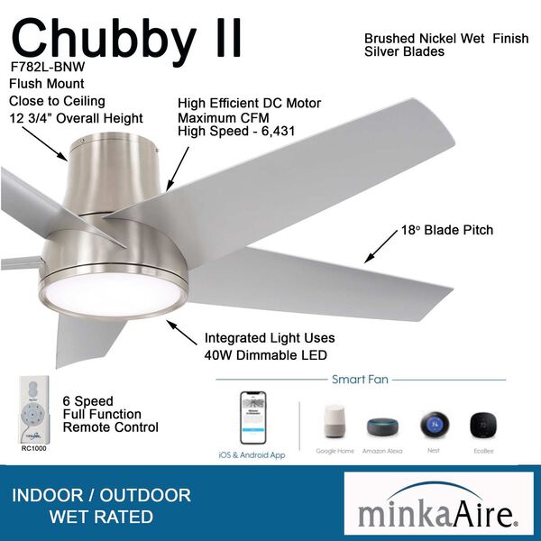 Chubby II Brushed Nickel 58-Inch Integrated LED Outdoor Ceiling Fan with Wi-Fi, image 4