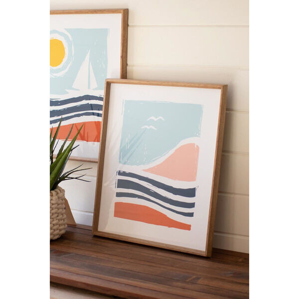 Rattan Wood Seaside Prints Under Glass, Set of Two, image 2
