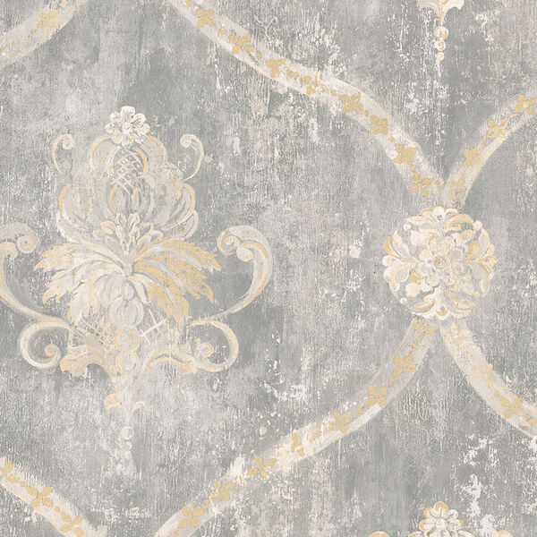 Regal Damask Grey and Beige Wallpaper - SAMPLE SWATCH ONLY, image 1
