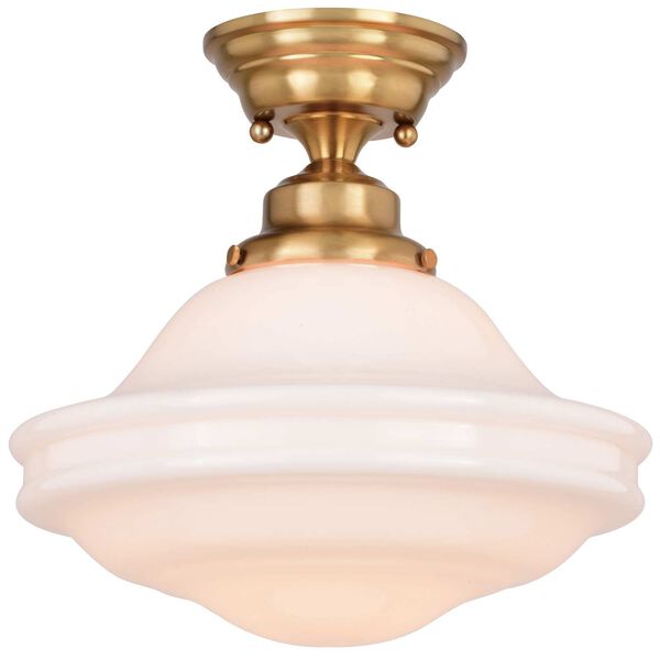Huntley Natural Brass One-Light Semi-Flush Mount with White Glass, image 1