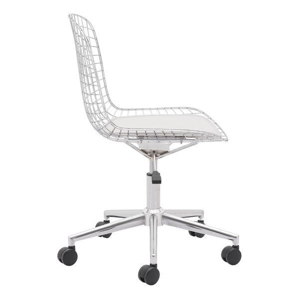 Chrome and Silver Wired Office Chair with White Cushion, image 3