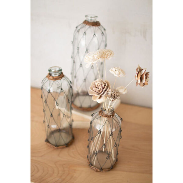 Natural Iron Tall Wire and Wicker Wrapped Glass Bottle, image 1