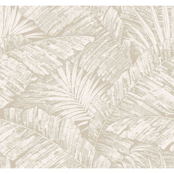 Palm Cove Toile White Taupe Wallpaper, image 2