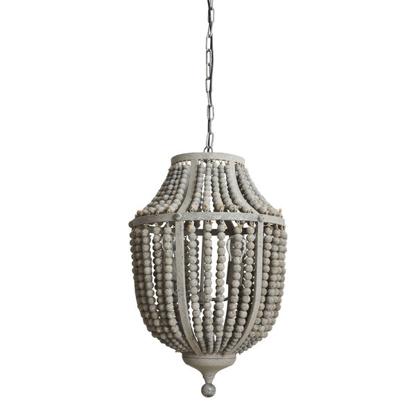 Gray Two-Light Wood and Metal Bead Chandelier, image 1