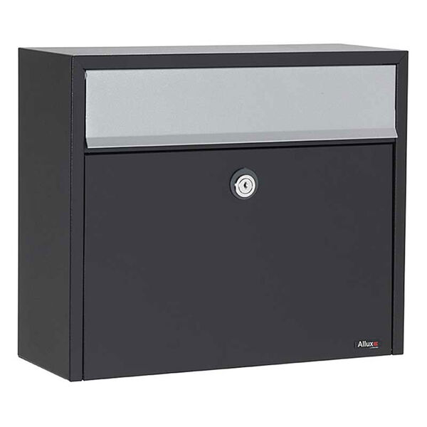 Allux Series Black LT150 Wall Mounted Locking Mailbox with Gray Flap, image 1