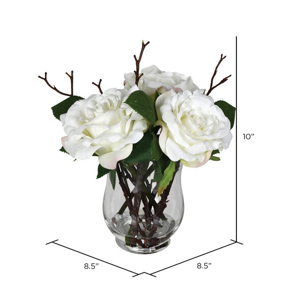 Green and White Rose in Glass Vase, image 2