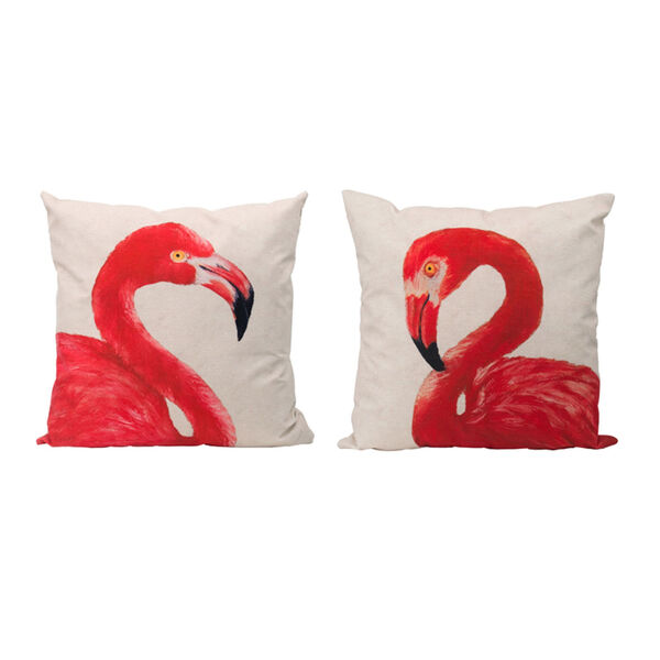 Pink and Off White Flamingo Accent Pillow, Set of 2, image 1