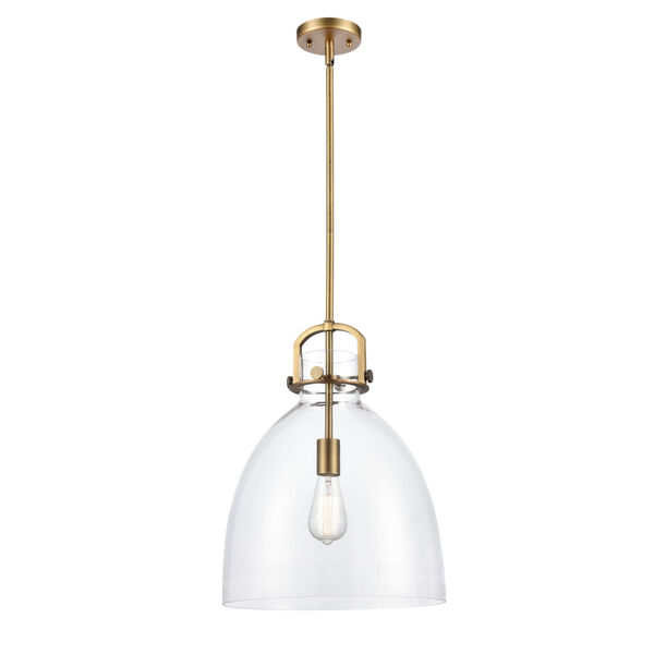Newton Brushed Brass One-Light Pendant with Clear Dome Glass, image 1
